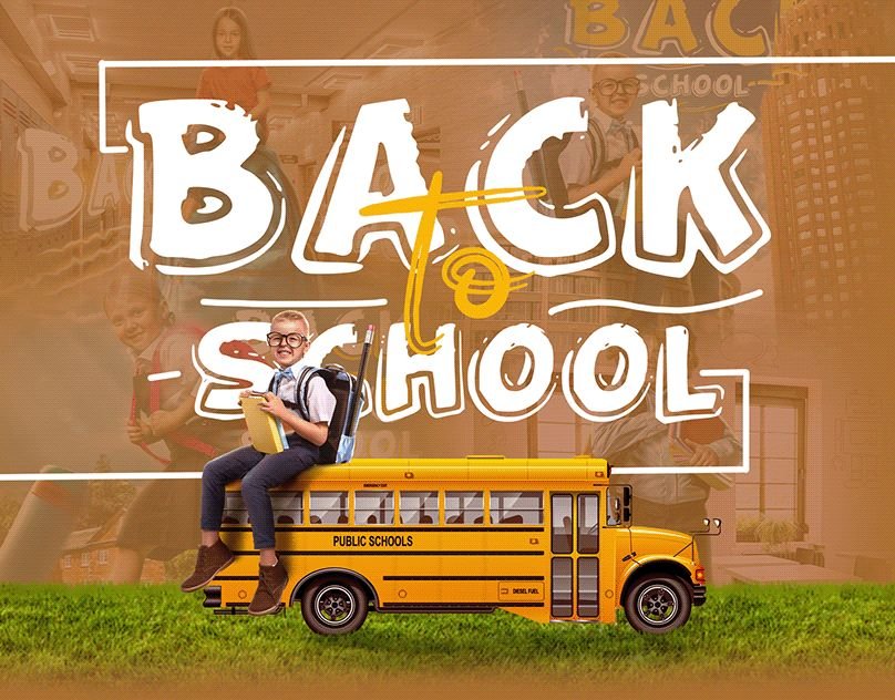 Back to School post with a boy on a school bus