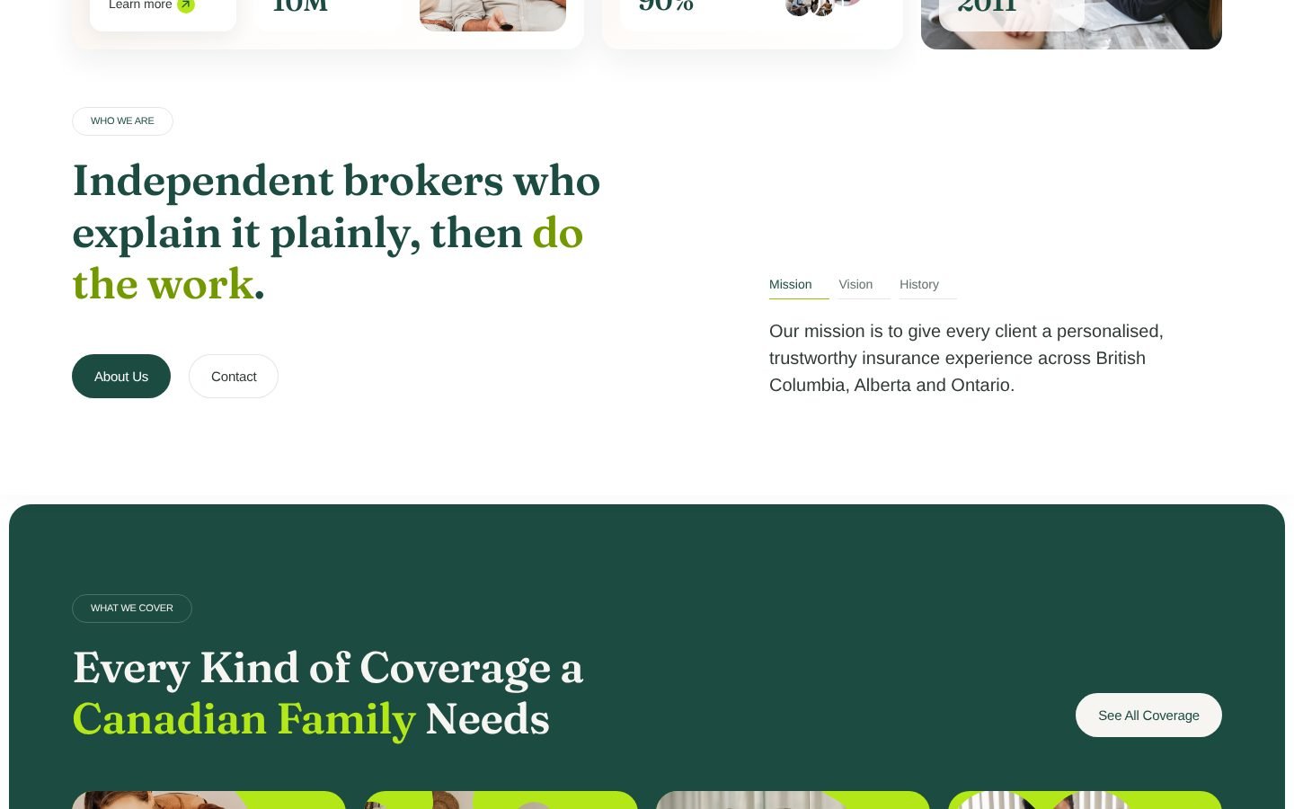 Think Insurance homepage, coverage section